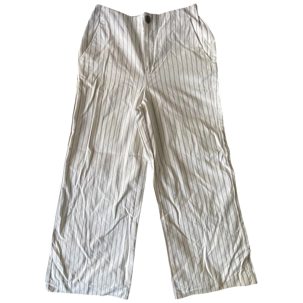 A New Day Women Cream Black Pinstripe Wide Leg High Rise Pants Size 6 NWT cotton
